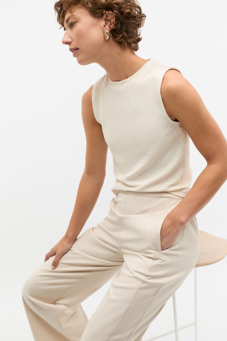 Ribbed Textured Shell Top  Cream Twist