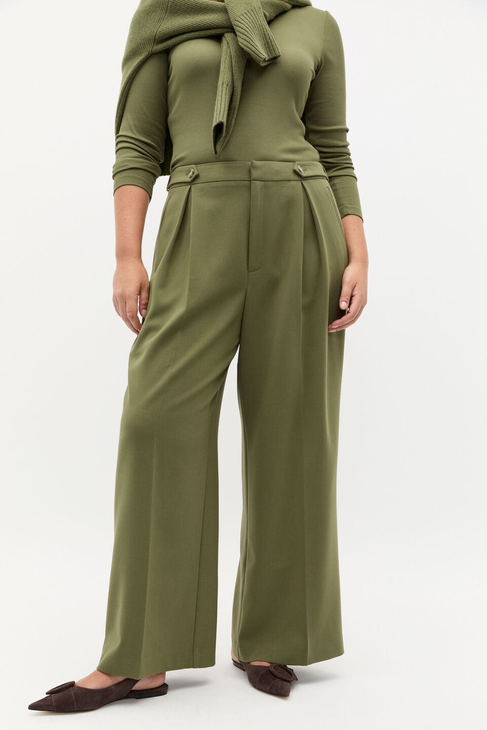 Button Tab Trouser  Rainforest
