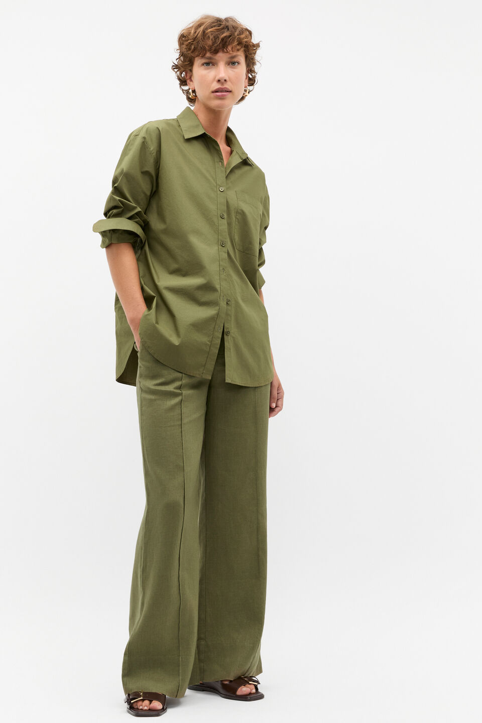 Linen Bell Bottom Pant  Rainforest