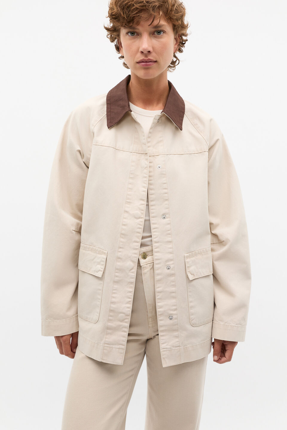 Contrast Collar Jacket  Oat