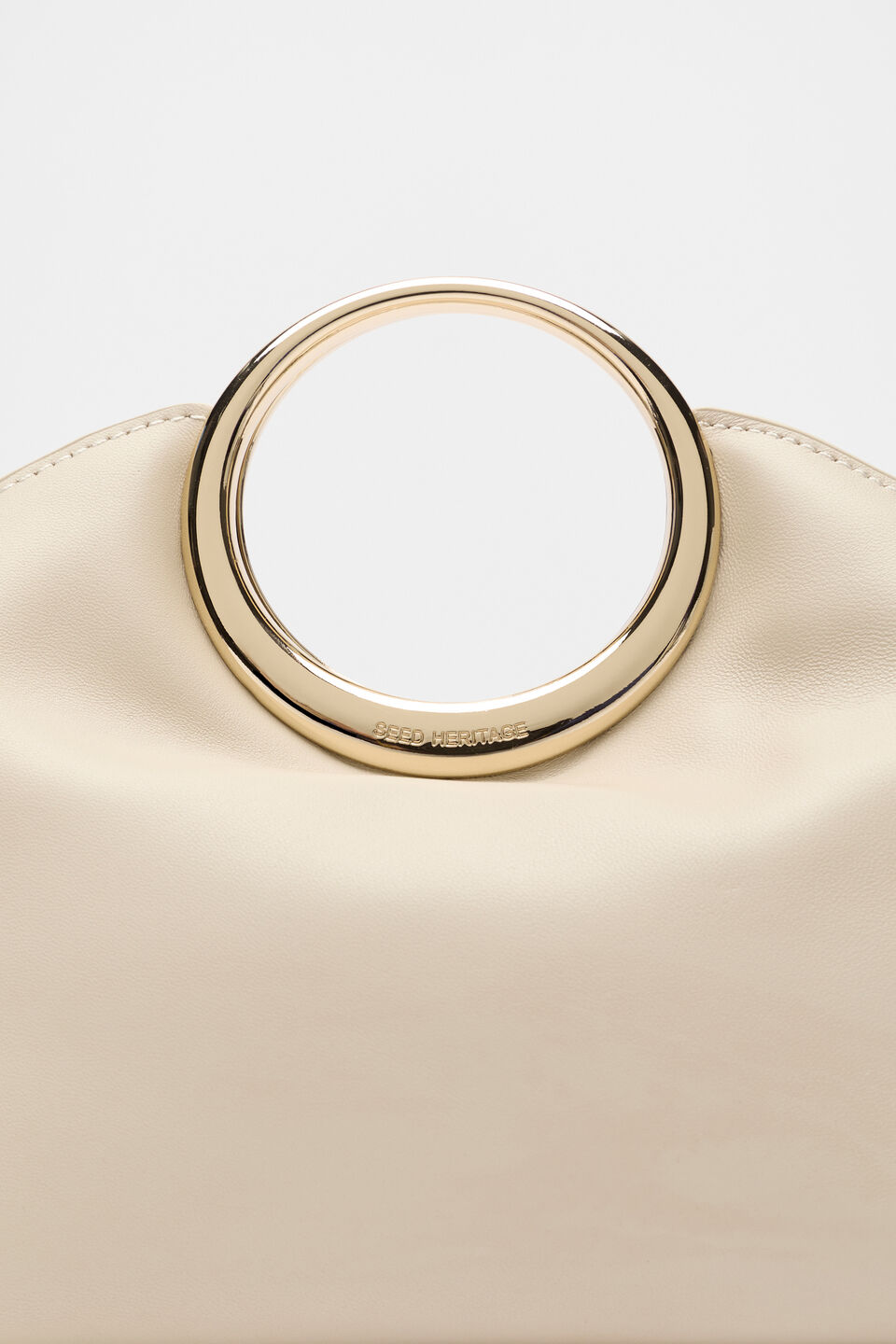 Leather Ring Detail Clutch  Oat