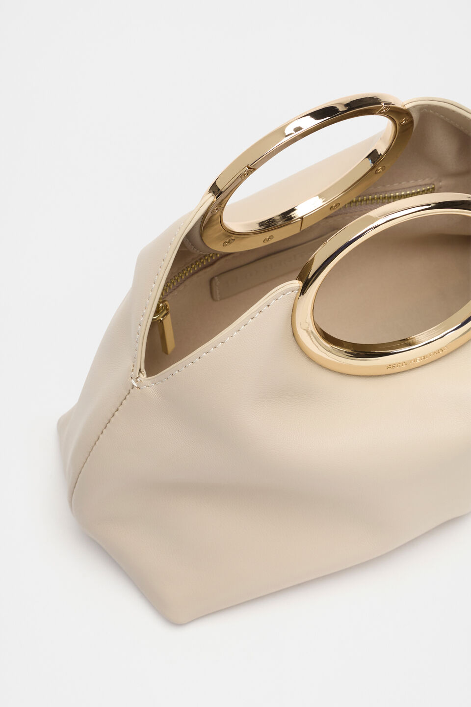 Leather Ring Detail Clutch  Oat