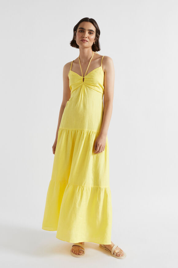 Linen Tiered Halter Maxi Dress  Lemon Drop  hi-res