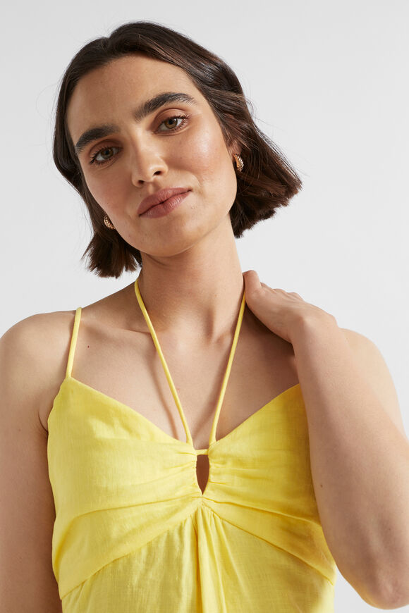 Linen Tiered Halter Maxi Dress  Lemon Drop  hi-res