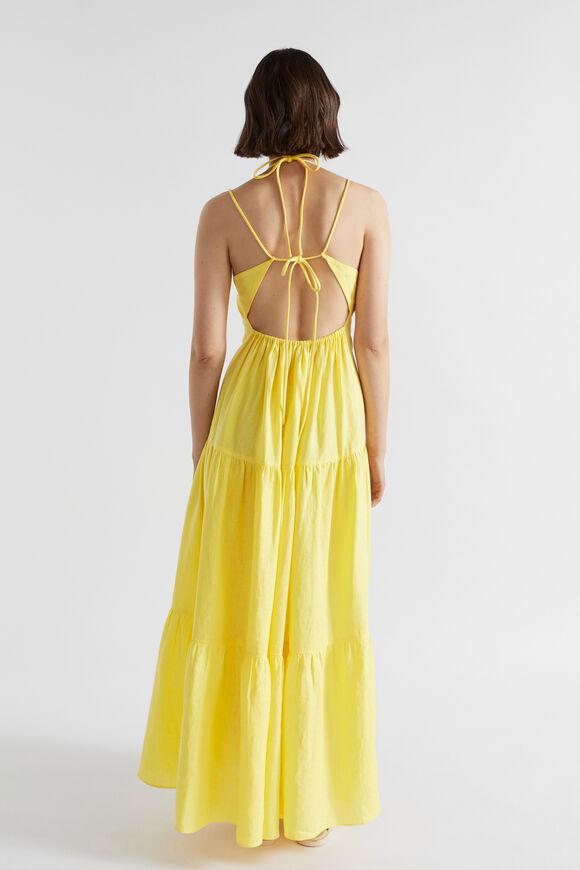 Linen Tiered Halter Maxi Dress  Lemon Drop  hi-res