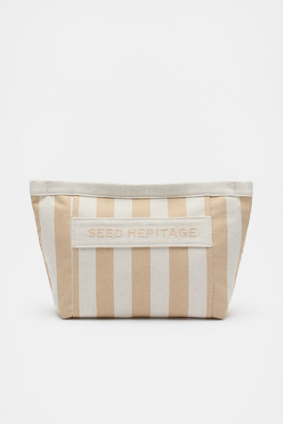 Large Logo Stripe Make Up Bag  Nougat  hi-res