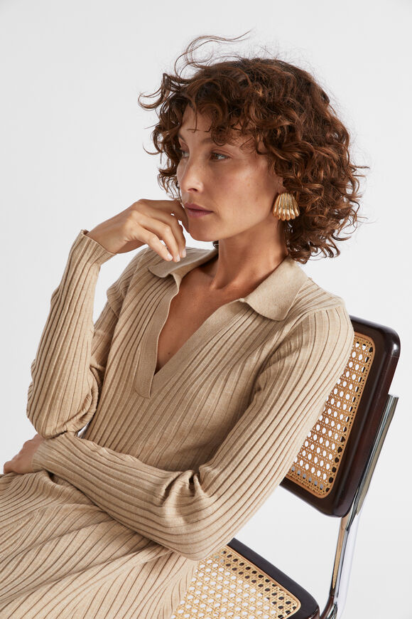 Rib Knit Polo Dress  Champagne Beige Marle  hi-res