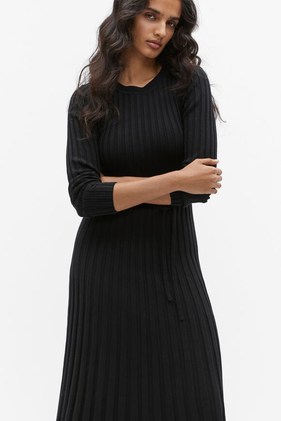 Pleated Knit Midi Dress  Black  hi-res