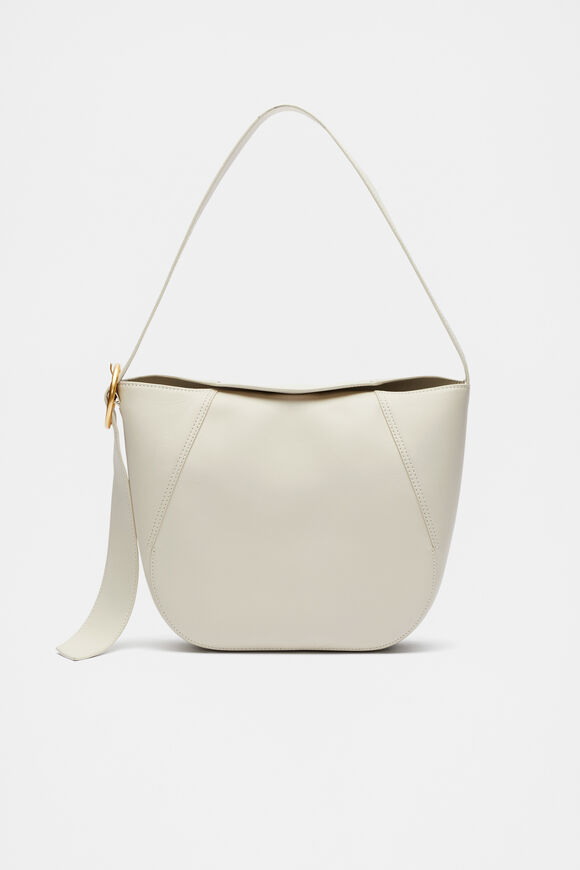 Leather Buckle Trim Shoulder Bag  Cream  hi-res