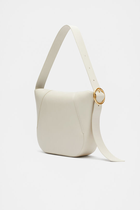Leather Buckle Trim Shoulder Bag  Cream  hi-res