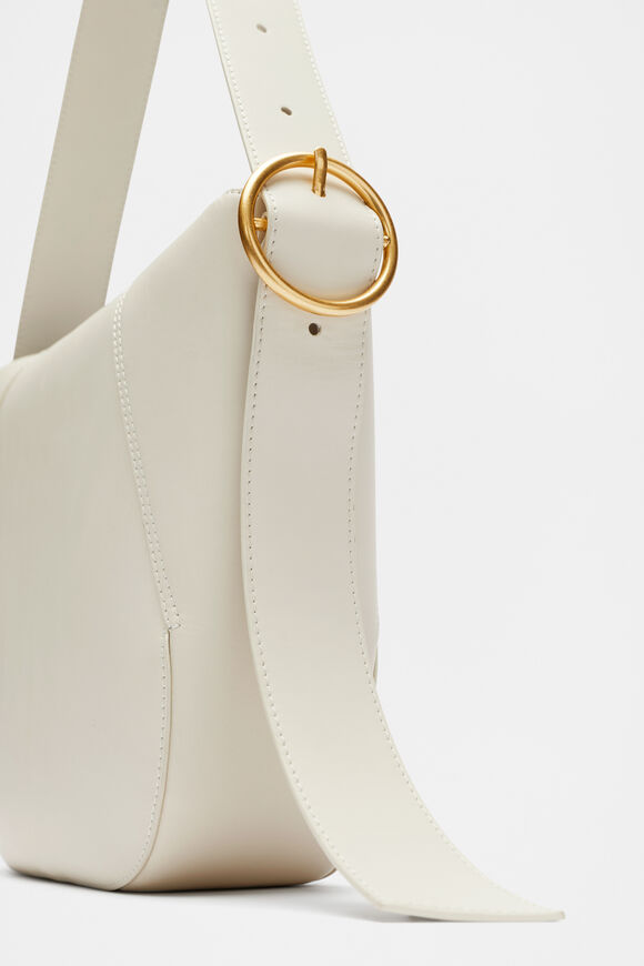 Leather Buckle Trim Shoulder Bag  Cream  hi-res