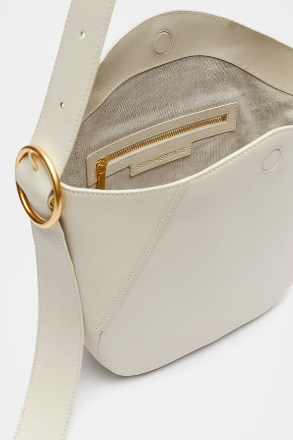 Leather Buckle Trim Shoulder Bag  Cream  hi-res