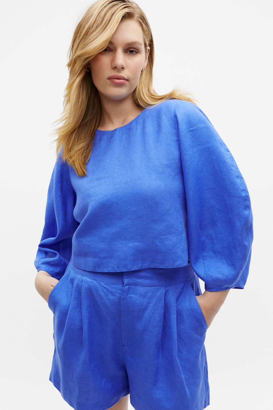 Linen Cocoon Sleeve Top  Deep Ocean