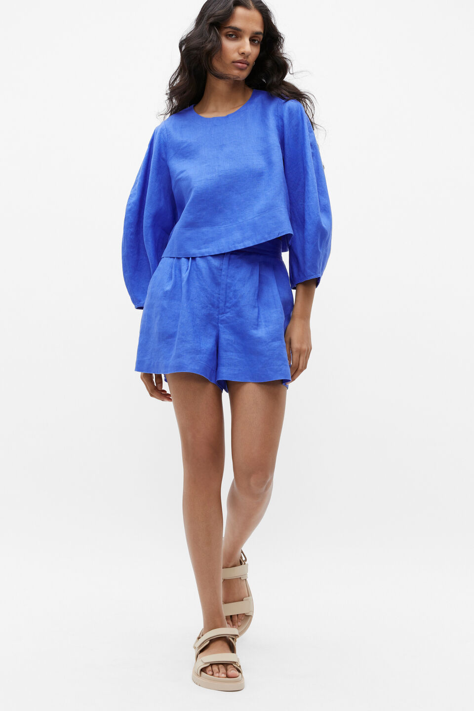 Linen Cocoon Sleeve Top  Deep Ocean