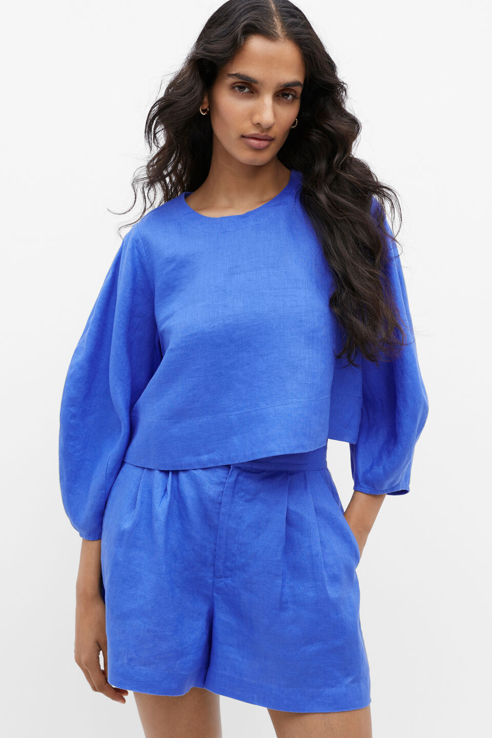 Linen Cocoon Sleeve Top  Deep Ocean