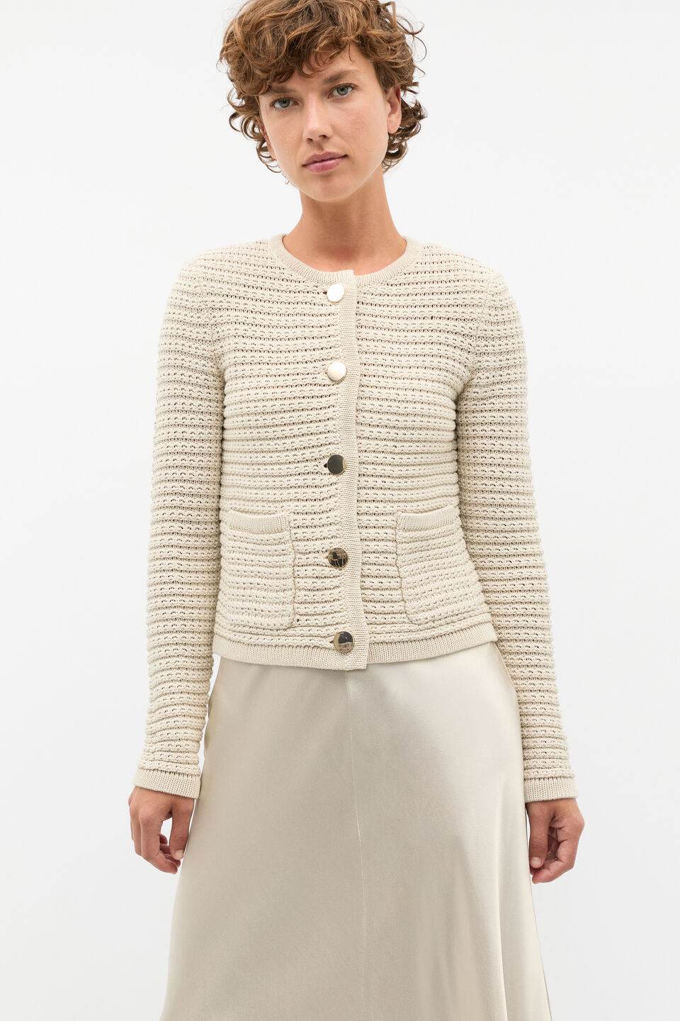 Crochet Knit Cardigan  Oat