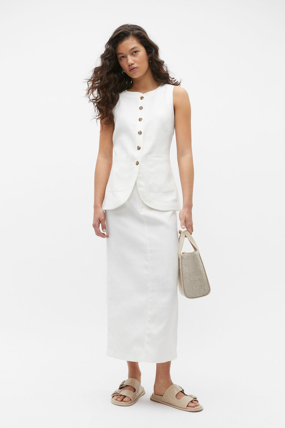 Linen Maxi Cargo Skirt  Cloud Cream