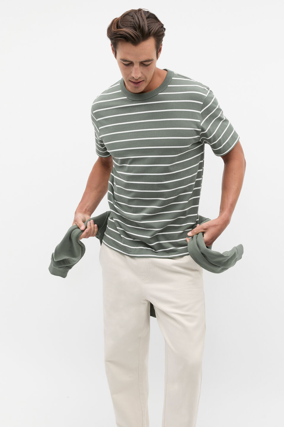 Crew Stripe Tee  Light Khaki Stripe