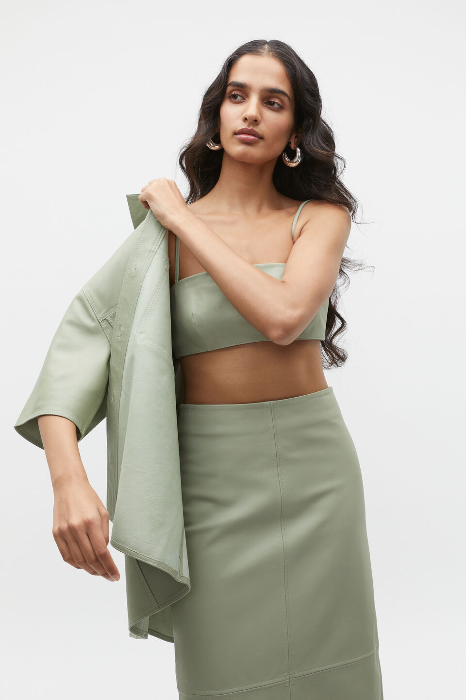 Leather Bralette  Pale Olive