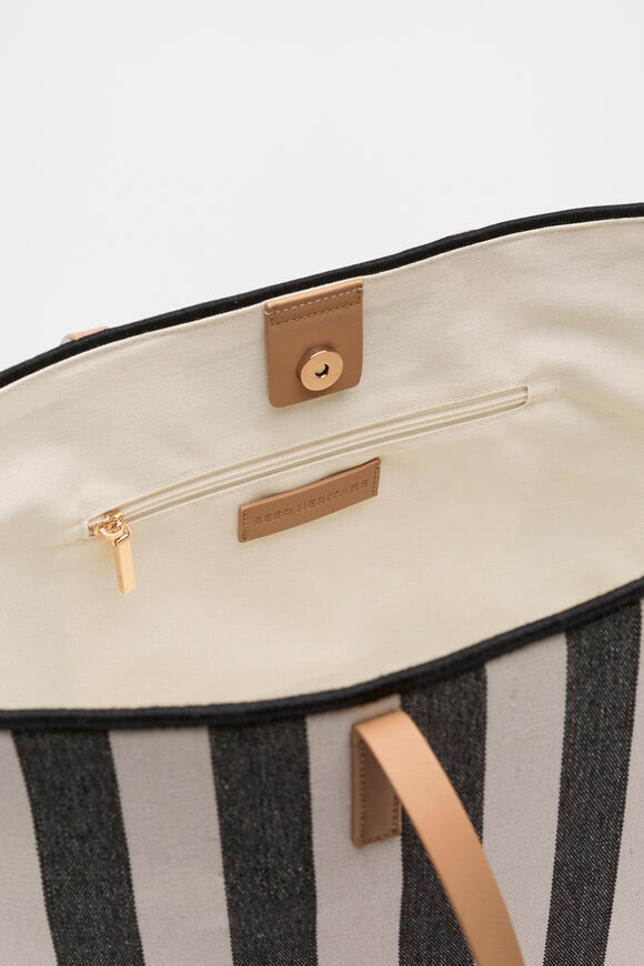 Stripe Large Fabric Tote  Black Stripe  hi-res