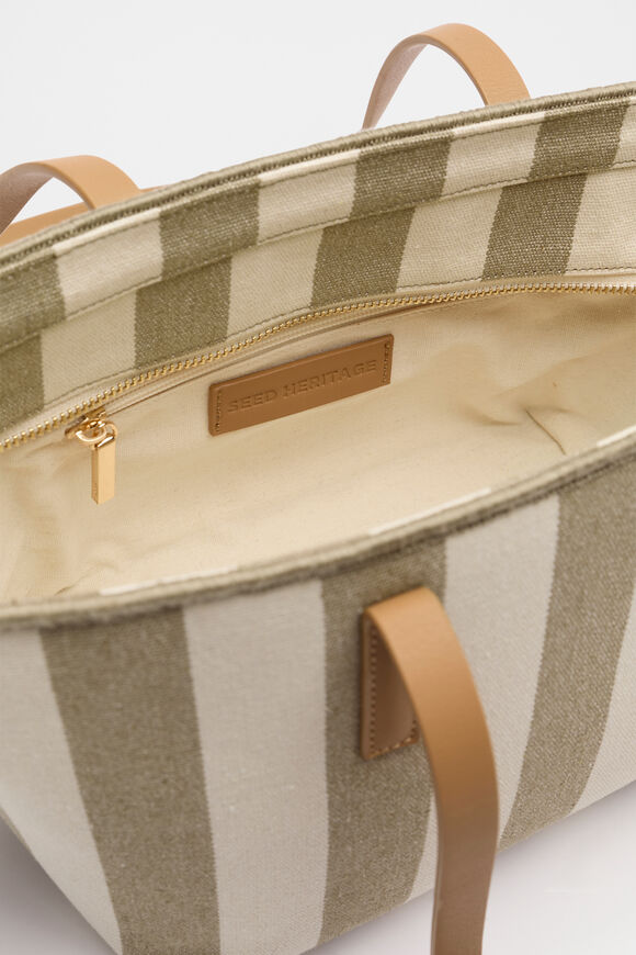 Stripe Mid Fabric Tote  Rosemary Stripe  hi-res