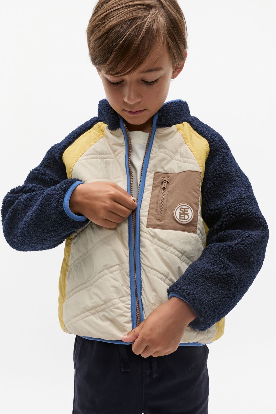 Spliced Teddy Jacket  Midnight Blue