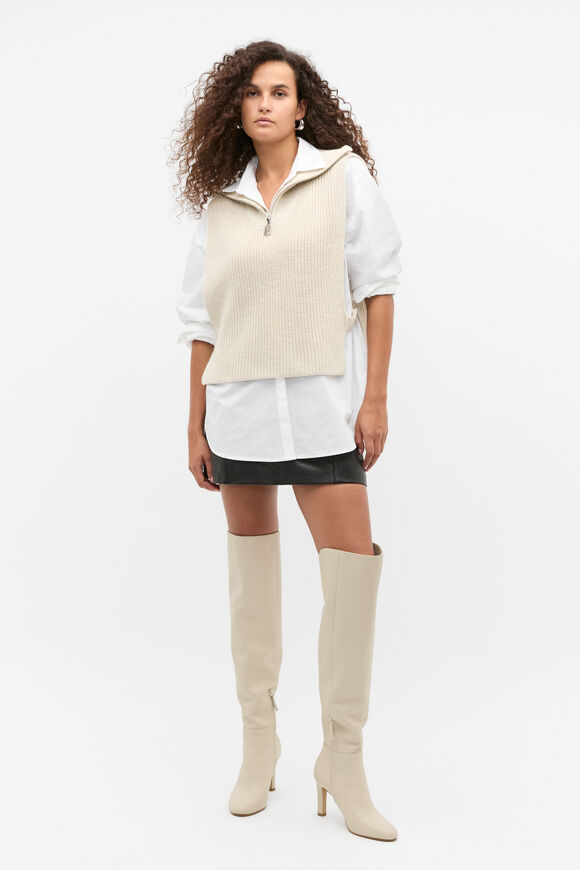 Rib Knit Collar Bib  Oat Marle  hi-res