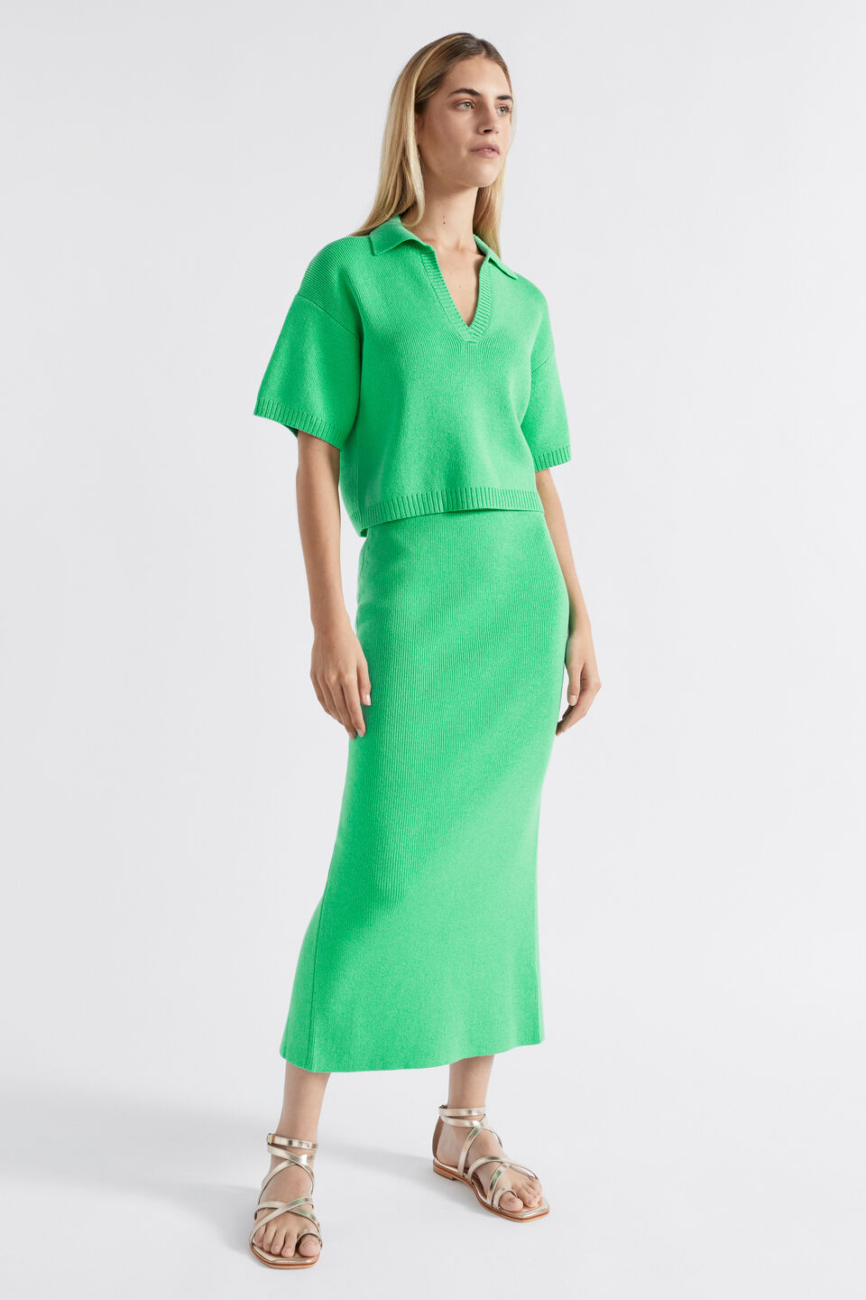 Cotton Knit Maxi Skirt  Key Lime