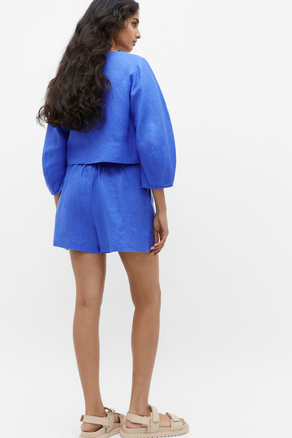Linen Pleat Front Short  Deep Ocean