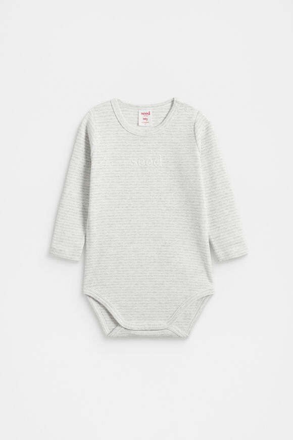 Core Rib Logo Bodysuit  Grey Marle Stripe  hi-res