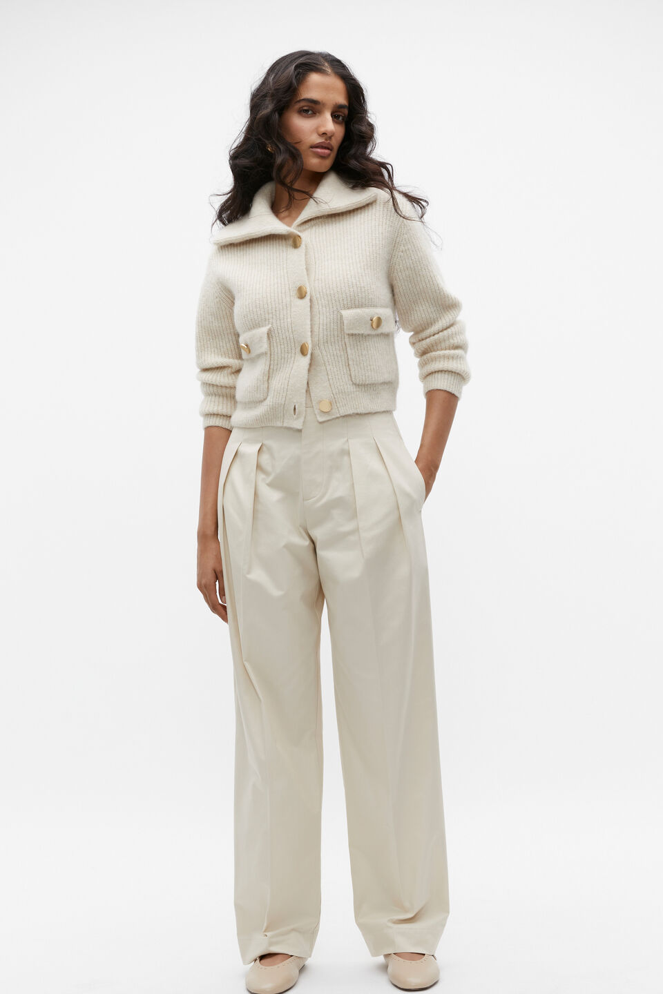 Slouch Button Through Knit Cardigan  Vanilla Cream Marle