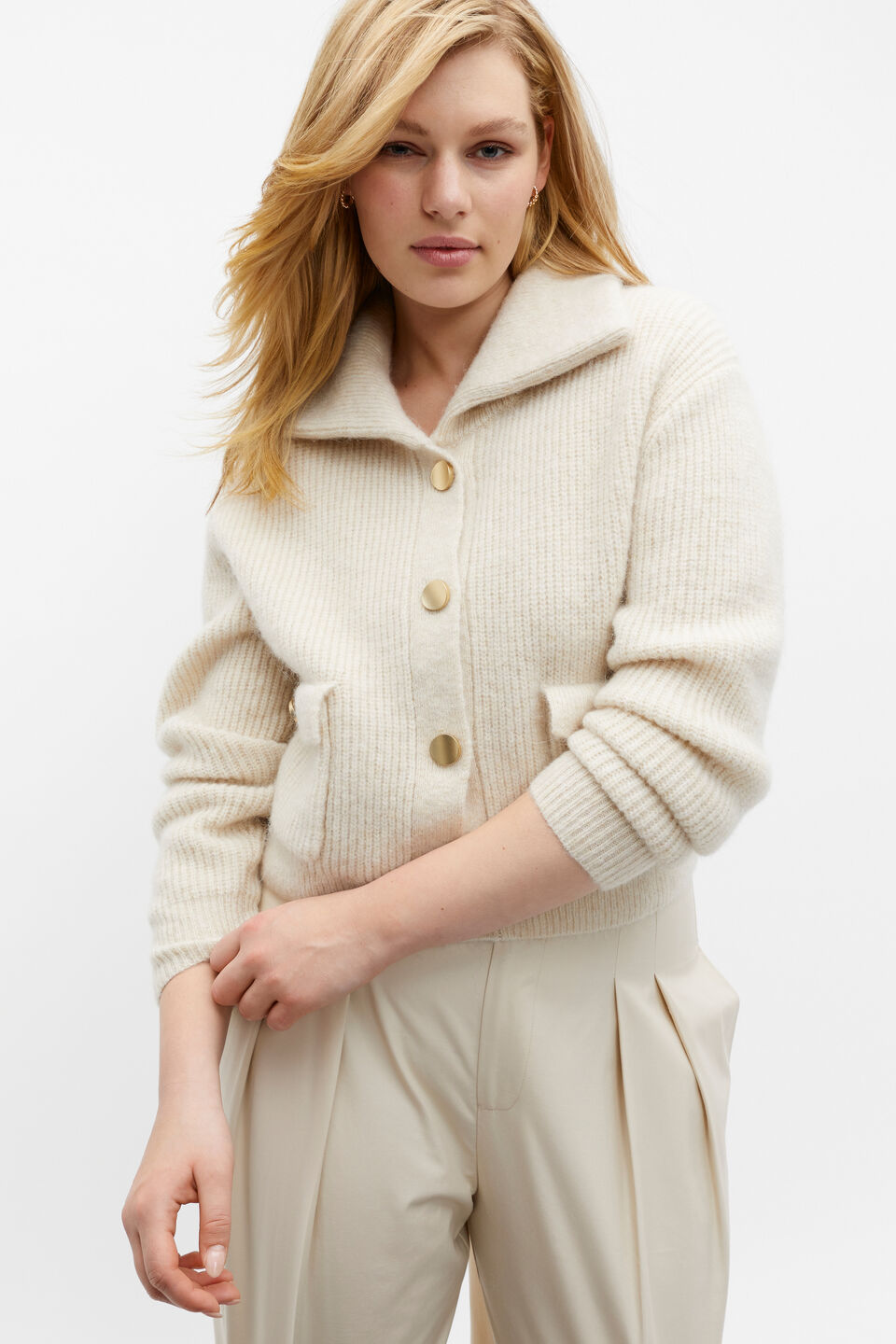 Slouch Button Through Knit Cardigan  Vanilla Cream Marle