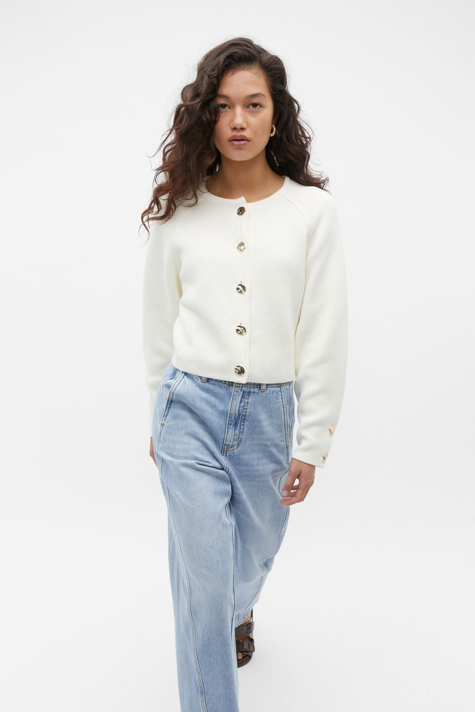 Cotton Raglan Cardigan  Cloud Cream