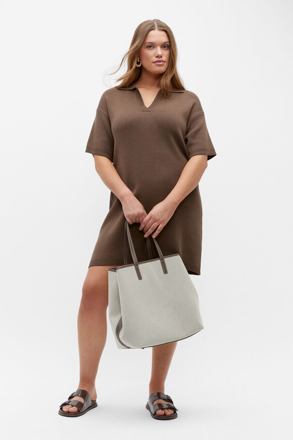 Cotton Blend Polo Knit Dress  Affogato  hi-res