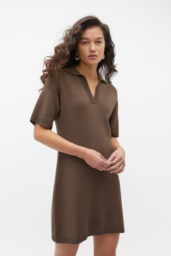 Cotton Blend Polo Knit Dress  Affogato  hi-res