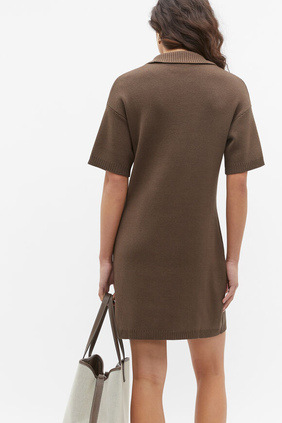 Cotton Blend Polo Knit Dress  Affogato  hi-res