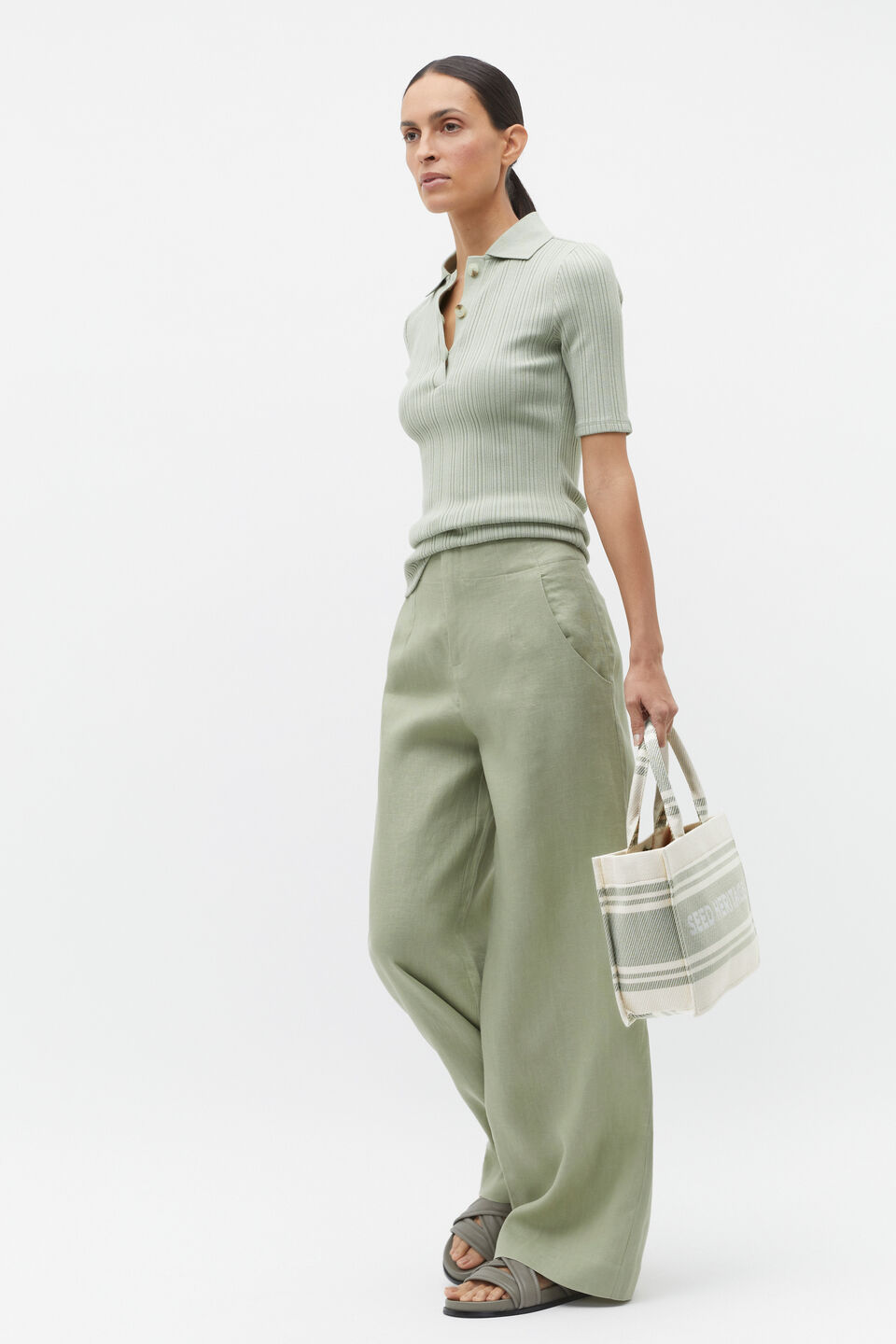 Half Sleeve Henley Polo  Pale Olive Twist