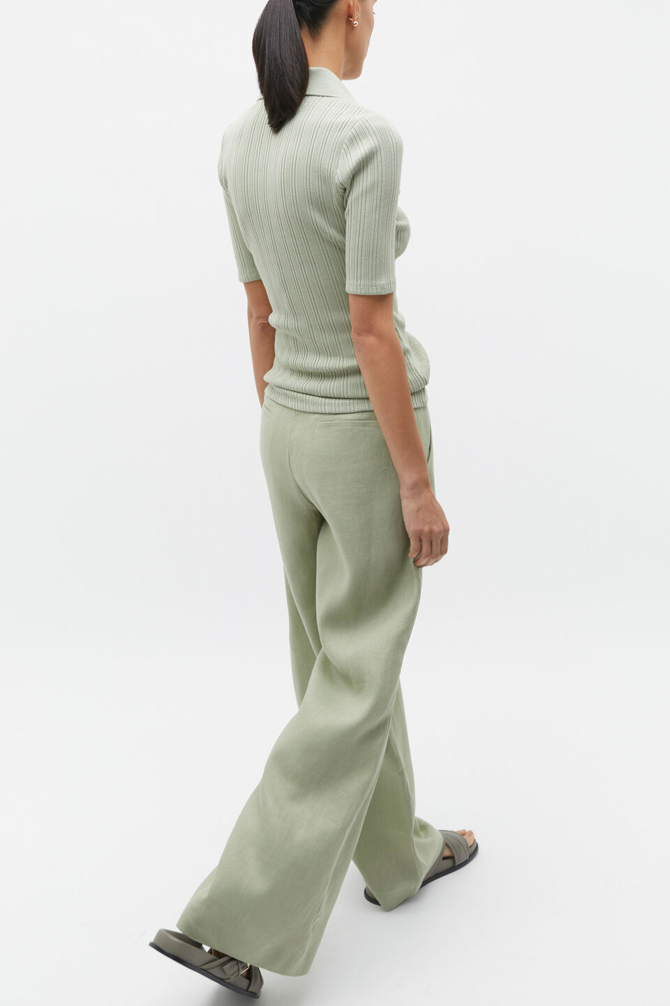 Half Sleeve Henley Polo  Pale Olive Twist