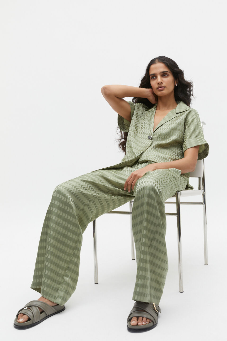 Jacquard Elasticated Pant  Pale Olive