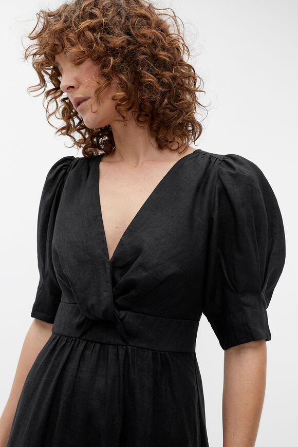 Linen Twist Front Midi Dress  Black  hi-res