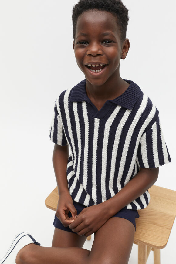 Knit Stripe Polo  Midnight Blue  hi-res