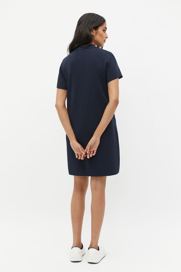 Crepe Knit Collared Mini Dress  Midnight Sky  hi-res