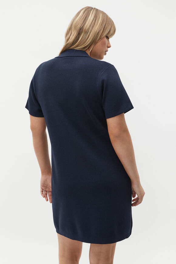Crepe Knit Collared Mini Dress  Midnight Sky  hi-res