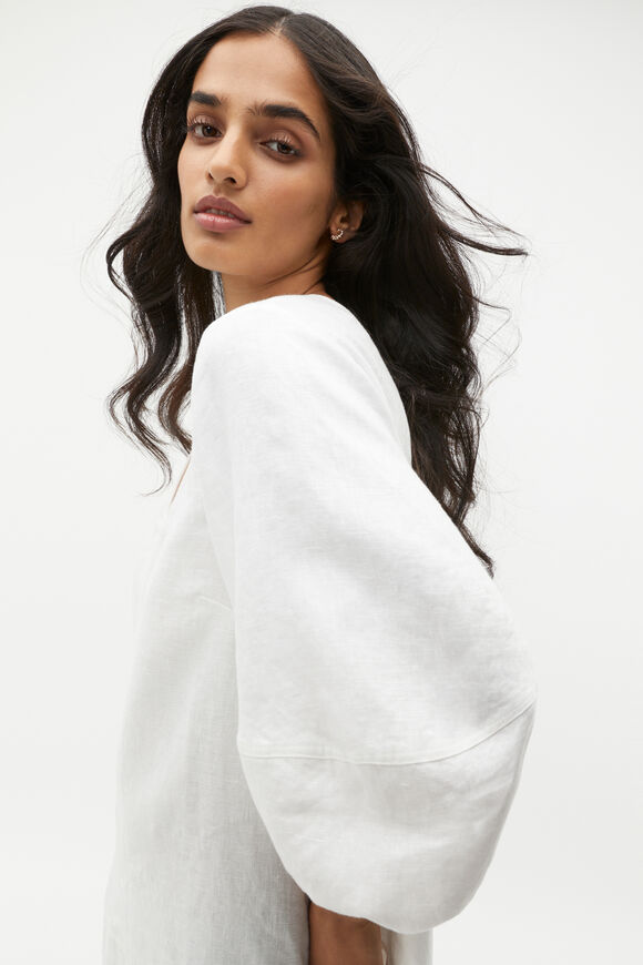 Linen V Neck Seam Detail Mini Dress  Whisper White  hi-res