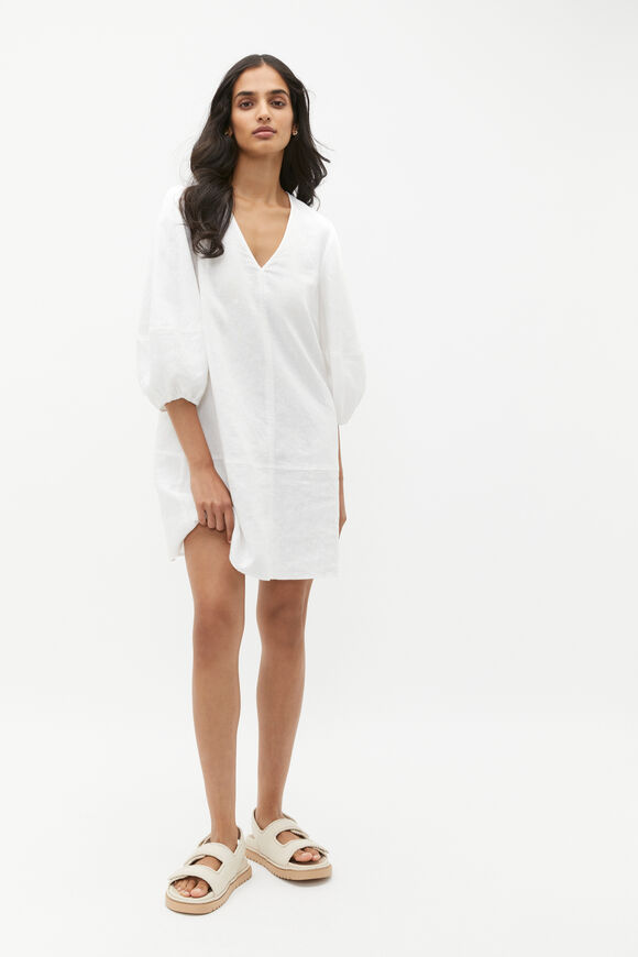 Linen V Neck Seam Detail Mini Dress  Whisper White  hi-res