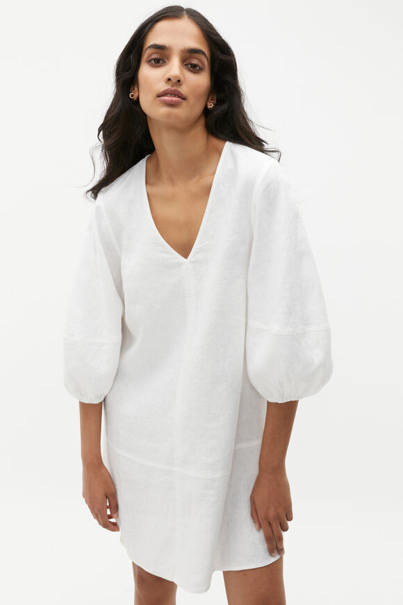 Linen V Neck Seam Detail Mini Dress  Whisper White  hi-res