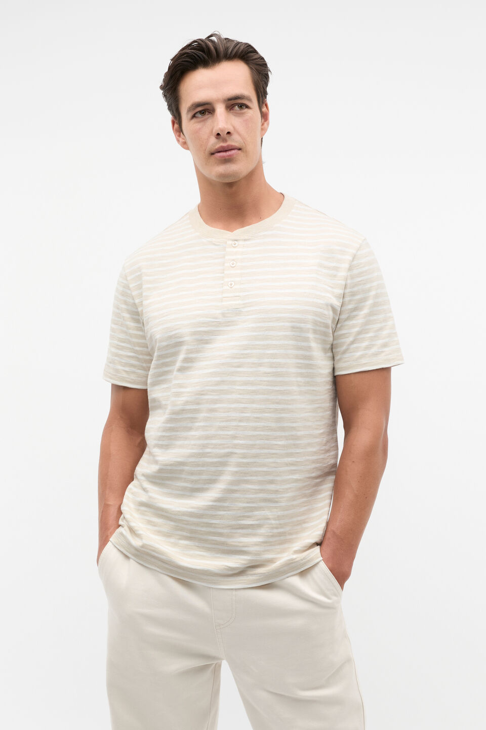 Henley Tee  Pebble Stripe