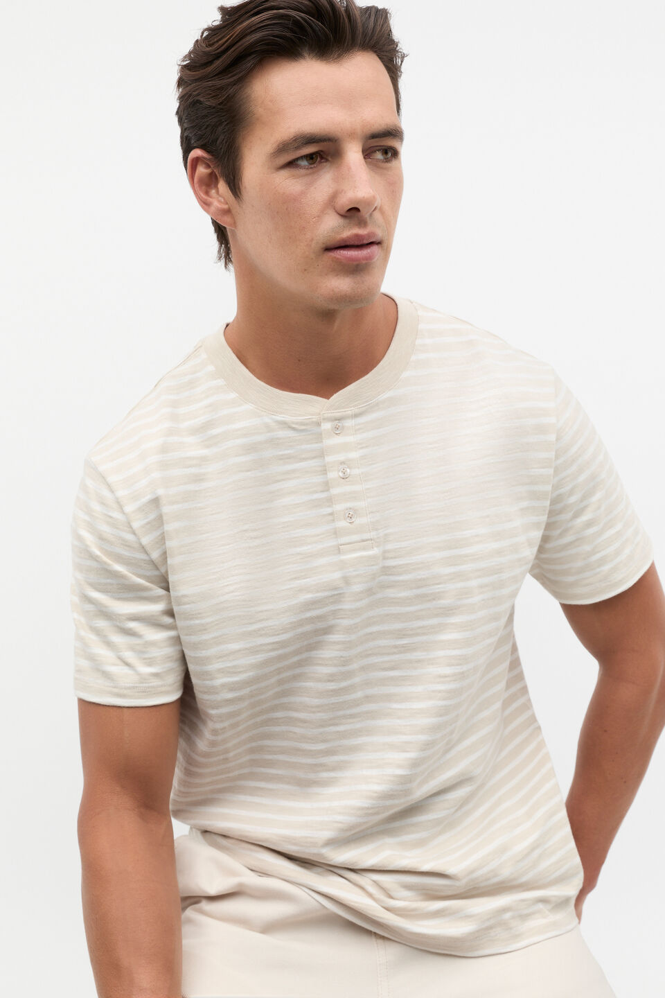 Henley Tee  Pebble Stripe