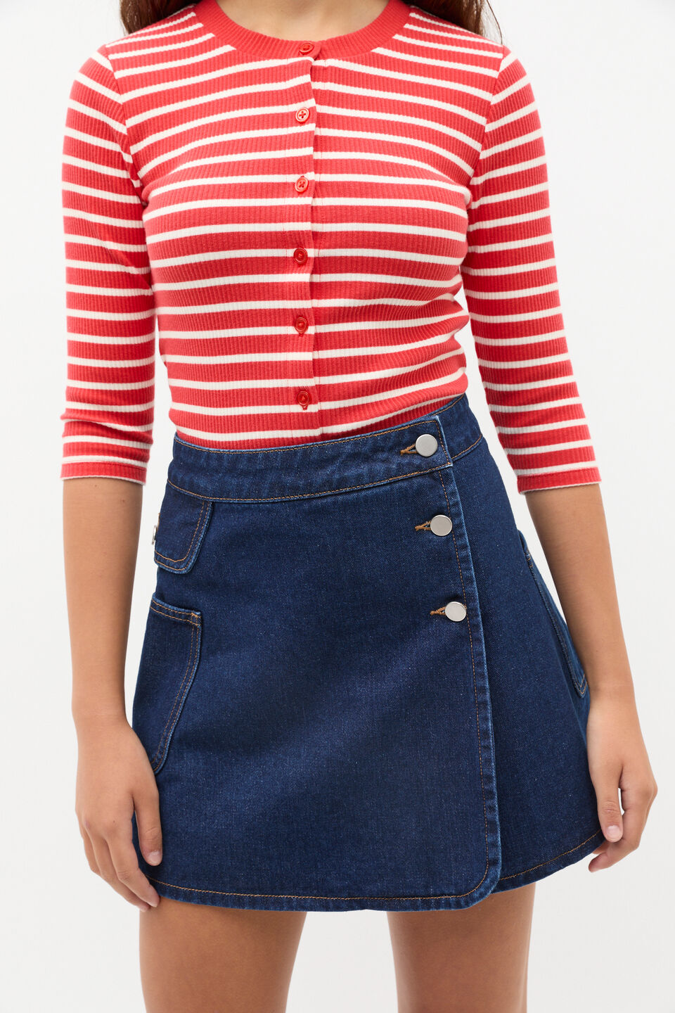 Button Up Rib Tee  Poppy Red