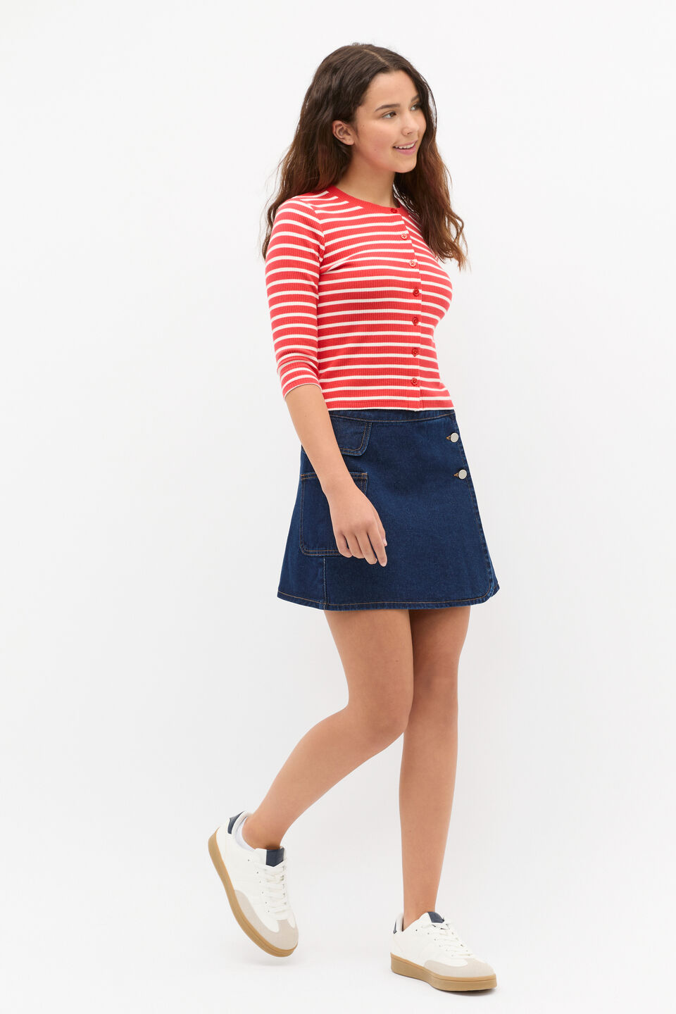 Button Up Rib Tee  Poppy Red